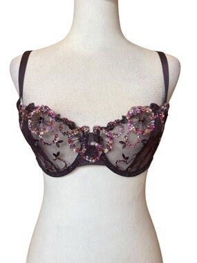 Chantelle Floral Mesh Applique Bra Womens Size 34D Purple
